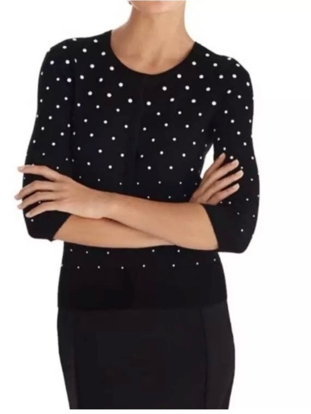 Uniqlo Black & White Polkadot Wool Crewneck Button-Up Sweater with White Dots